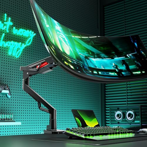 ARES WING Gas Spring Ultrawide Monitor Arm 57" 66Lbs USB VESA Dual Base | Height Adjustable & Extendable, Built-in USB Port, Standard VESA, Clamp & Grommet Base, Fits Ultrawide Monitor - style: With USB