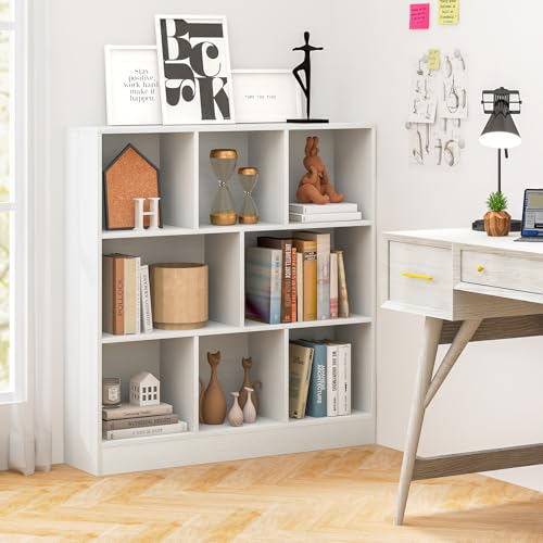 Tangkula 8-Cube Bookshelf, 39.5”L Floor Bookcase with 2 Anti-Tipping Kits, Freestanding Storage Organizer, 4-Tier Display Shelf for Home, Office & Dorms (White, 8-Cube) - color: White, size: 8-Cube
