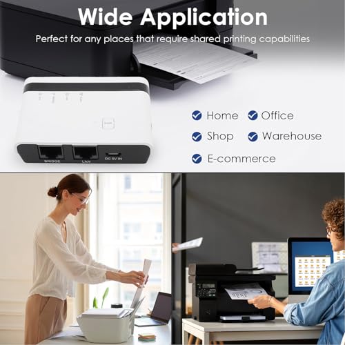 USB Print Server 4 Port, 10/100Mbps LAN and 2.4G Wireless Printer Sharing Hub for Home Office Network (US Plug)