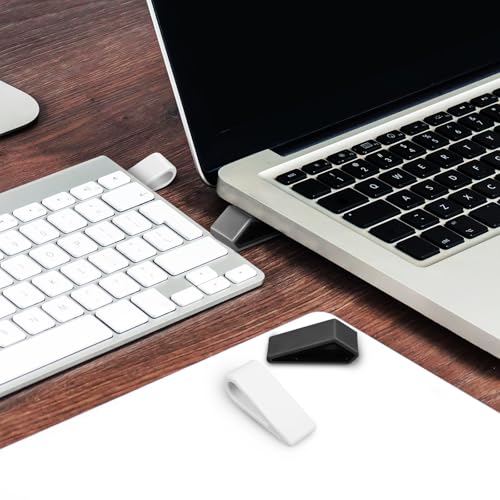 Veemoon 4pcs Adjustable Laptop Riser Stand with Anti-Skid Base and Ventilated Cooling Pad for Notebook Computers, Universal Laptop Holder for Home and Office, Gray and White