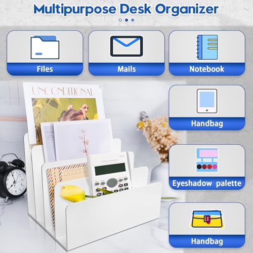 4 Section White Acrylic Desk Organizer and Accessories, Sturdy & Thick Acrylic File Folder Holder Sorter, Office Supplies for Mail, Letters, Paper, Electronics - size: 1PCS
