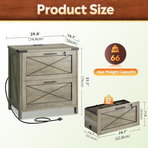 DEVAISE Wood Lateral File Cabinet, 2 Drawer Filing Cabinet, Gray Oak - color: Gray Oak