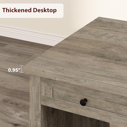 53.5" Farmhouse Home Office Desk with File Cabinet, Wooden Executive Desk with Power Outlet, Work Desk with Drawers, Traditional Wood Desk for Home and Office, Gray - color: Grey
