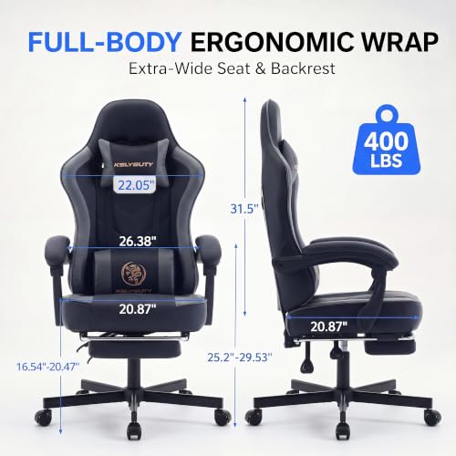 Desk Computer Gaming Chair - High Back Ergonomic Office Chair with Footrest and Lumbar Support, Swivel Comfy Home Gamer Video Game Chairs with Pocket Spring Cushion for Adults (Grey Leather) - color: Classic Grey Leather