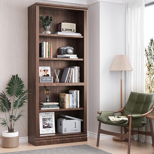 72 in Tall Bookcase, 31.3 in Wide Floor Standing Bookshelf, Open Storage 5-Shelf Bookshelves, Dark Cherry Large Indoor Furniture for Home Office School Library Living Room Bedroom - color: Dark Cherry, size: 72in-5Shelf-Standard