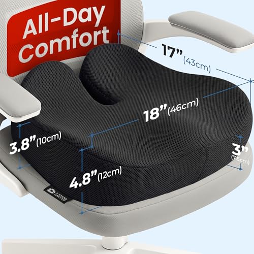 5 STARS UNITED Seat Cushion - Memory Foam Chair Cushion for Tailbone Pain Relief - Ergonomic Support for Coccyx, Sciatica & Butt - Office, Desk & Gaming Chair, Car Seat, Wheelchair, Black Mesh - color: Black, size: XX-Large