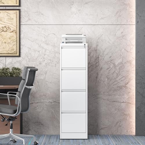 File Cabinet, 4 Drawer File Cabinet with Lock, Steel Vertical Filing Cabinets for Home Office, Heavy Duty File Storage Cabinet for Legal/Letter/A4 Documents, Easy to Assemble, White - color: White, size: 4-Drawer