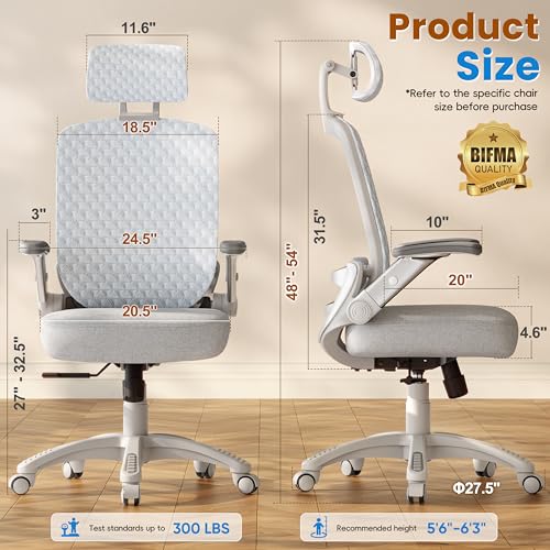GABRYLLY Ergonomic Office Chair, High Back Home Desk Chair with Flip-Up Arms, 3D Headrest, Thick Sponge Seat &90-120° Recline, Big and Tall Mesh Executive Chairs for Man Woman, Glacier Flow - color: Glacier Flow