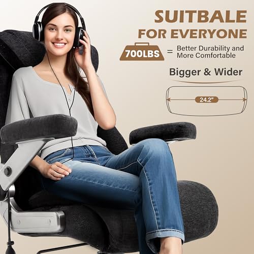 Fabric 700lbs Big and Tall Office Chair, Ergonomic Heavy Duty Executive Cloth Office Chair with 5D Flip Arms & Adjustable Lumbar Support & Dual Rubber Wheel, Large Thick Padded Extra Wide Seat, Black - color: Blackcloth