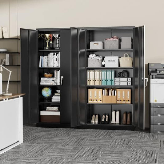 Greenvelly Metal Garage Storage Cabinet with Doors and Adjustable Shelves,72" Black Steel Lockable File Cabinet for Home Office,Garage,School(36" W x 18" D) - color: Black, size: Large 72"