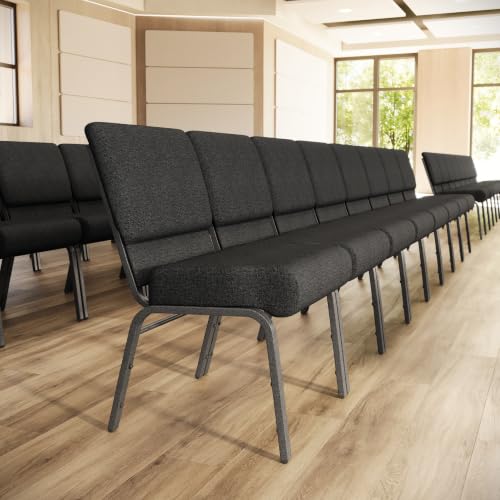 Flash Furniture 4 Pack HERCULES Series 21''W Church Chair in Dark Gray Fabric - Silver Vein Frame - color: Dark Gray Fabric/Silver Vein Frame, size: Set of 4