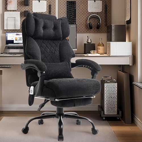 Massage Office Chair with Foot Rest,6 Points Vibration & Heat Executive Office Chairs for Heavy People,500LBS Big and Tall Office Chair,Ergonomic Reclining Desk Chair,Dual-Use Pillow,BlackCloth - color: Blackgrey, size: 6 Point Vibration