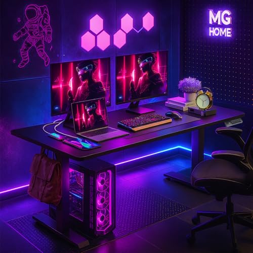 farexon 55 x 24inch Electric Standing Desk Adjustable Height with Power Outlets, Stand up Desk with Wheels,Mouse Pad, Hooks,Preset Heights Home Office Gaming Computer Workstations Table(Black) - color: Black, size: 55 x 24''-Outlets