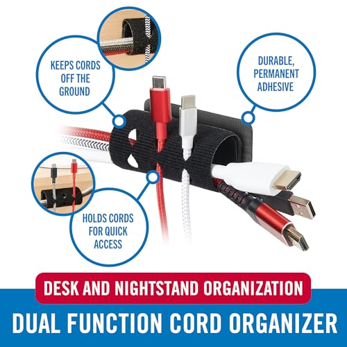 VELCRO Brand Cord Organizer for Desk Cable Management, Nightstand Organization, Unique Dual Function Cable Sleeve Cord Keepers Combo, Holds Wires for Easy Access, Route to Hide, Small 2pk Black - color: Black, size: Small 2Pk, style: Cord Organizer