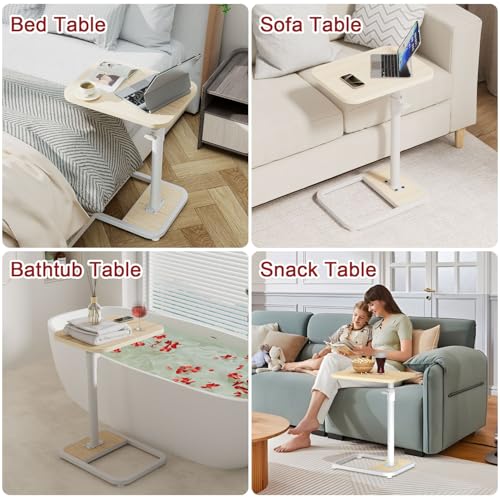 GOYLSER C Shaped End Table for Couch, Height Adjustable Rotatable Couch Tray Tables Sofa Table Tv Trays for Bedroom, Natural Wooden Swivel Side Table for Small Spaces - color: Natural, style: Standard