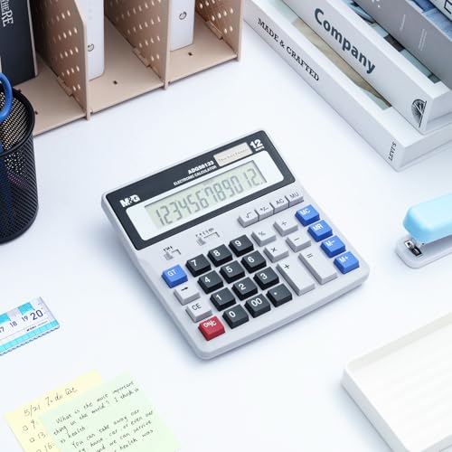 M&G Desk Calculator 12 Digit Extra Large LCD Display, Dual Solar Power and Battery, Accounting Calculator with Big Button, Battery Include, Perfect for Office Business Home Daily Use - style: Large Mechanical Buttons