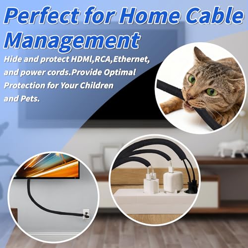 30ft - 3/4in Split Braided Sleeve Cable Management, Self-Wrapping | Flexible loom tubing protects wires from abrasion and heat. Great for automotive, TV, computer, and home electrical use. - size: 3/4inx30ft