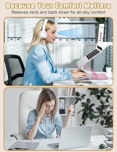 Adjustable Laptop Stand for Desk-360° Rotating Foldable Laptop Holder Ergonomic Laptop Riser for MacBook Pro/Air Dell HP Lenovo Notebook up to 16",Pink - color: Pink