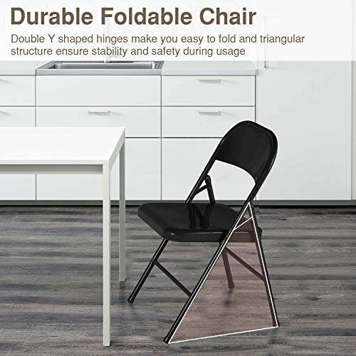VECELO Metal Folding Chairs 4 Pack, Double Hinged Steel Frame Easy Foldable&Stackable for Office Kitchen Dinning Wedding Patio and Garden - color: Black