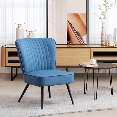Alunaune Modern Blue Accent Chair Set of 2 Living Room Chairs, Upholstered Bedroom Furniture Sets Armless Slipper Reception Club Chair Guest Couch Comfy Wingback Single Sofa - color: Blue