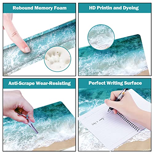 ARTSO Extended Gaming Mouse Pad Set, Keyboard Wrist Rest Support Pad + Wrist Cushion + XXL Large Mouse Pad + Coaster, Stitched Edge, Non-Slip, Memory Foam Desk Mat, Beach Waves - color: Beach Waves