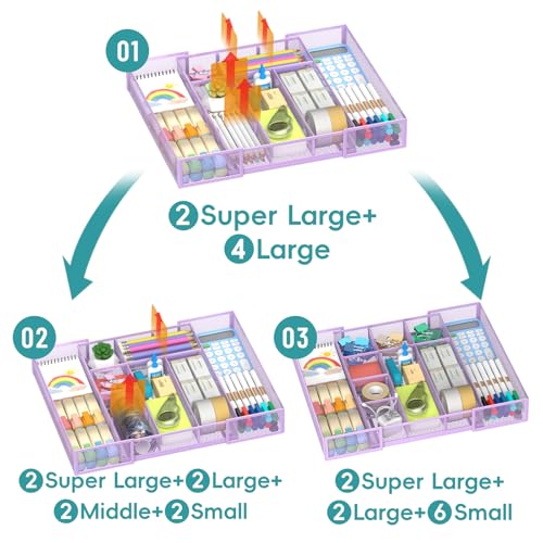 Expandable Desk Drawer Organizer, 10 Adjustable Compartment, Purple - color: Purple