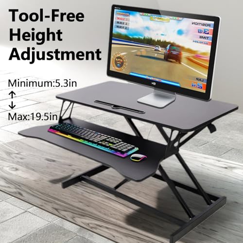 Standing Desk Converter, 32" Wide Height Adjustable Sit Stand Up Desk Riser with Keyboard Tray, Desktop Workstation Riser for Home Office Computer Laptop, Particle Board (Black) - color: Black