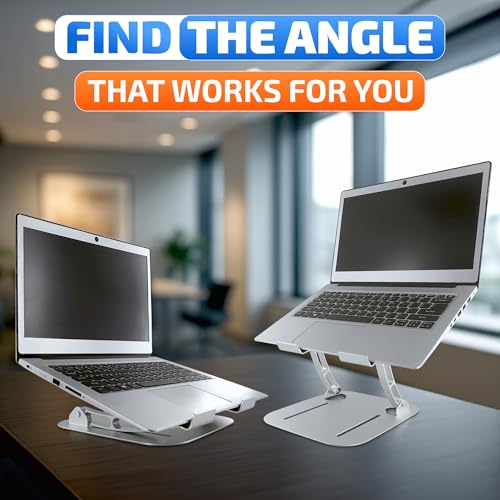 V TOWER Aluminium Laptop Stand for Desk with Adjustable Height and Angle | Adjustable Laptop Stands with Ventilation Slots, Anti-Slip Silicone Pads, Foldable Frame, for Devices from 10 up to 17.3 in