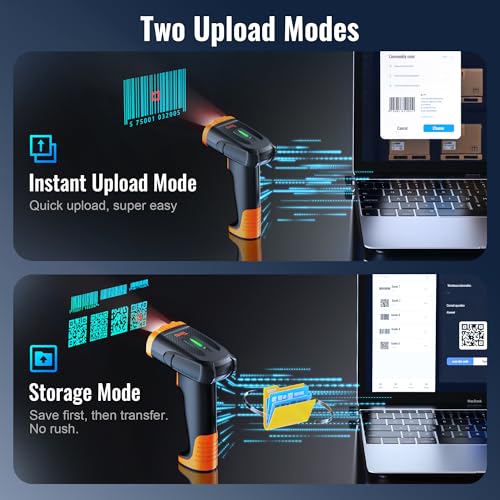 Tera Barcode Scanner Wireless Handheld: 1D 2D QR Li-Polymer 2200mAh, D5300 | 640*480 Global CMOS, BT 2.4G Wireless, USB Wired, Date & Time, Prefix Suffix, Retail Warehouse Library School Office, Orange