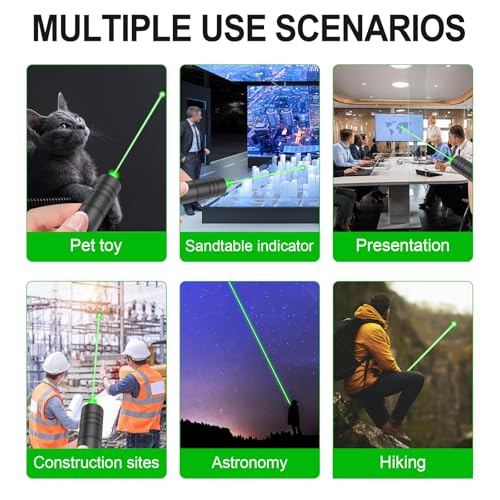 Green Laser Pointer, USB-A Rechargeable with Adjustable Star Cap | Single-dot mode, no charging cable required, wrist strap, for TV/LED/LCD screens, presentations, astronomy and outdoor use