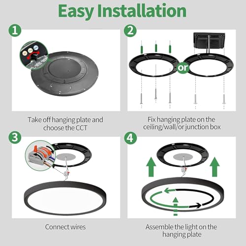 24Inch Black Large LED Flush Mount Ceiling Light, 50W, 5480LM, 3CCT | 3000K/4000K/6000K CCT Selectable, Black Close to Ceiling Round Flat Panel Light, Super Slim LED Ceiling Light for Bedroom - color: Black, size: 24" 1PK