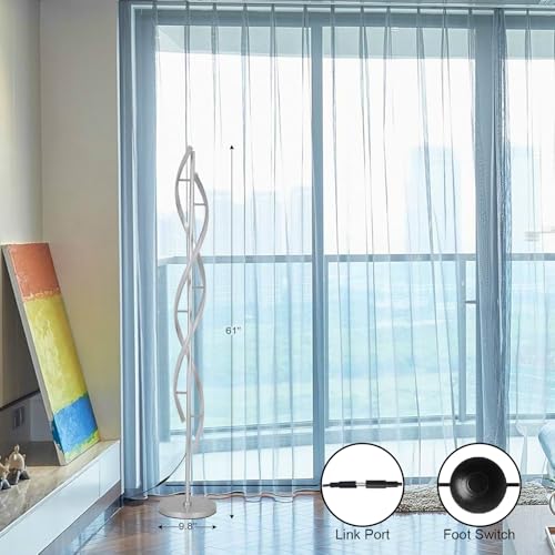 Tall Modern Floor Light Lamp for Living Room,Dimmable Spiral Corner Bedside Lamp with Rmoete for Bedroom,LED 3 Color Floor Lamp with Foot Switch for Dining Room(Silver) - color: Silver