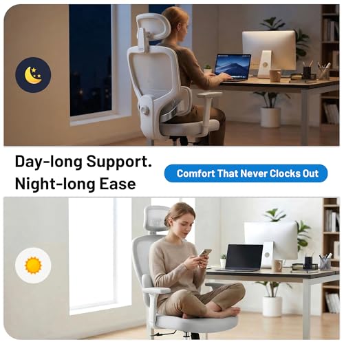 Ergonomic Office Desk Chair, High Back Breathable Mesh Computer Chair, 3D Lumbar Support, 2D Headrest & 3D Armrests, 300lbs Heavy Duty Task Chair for Home Office Work Gaming, Gray - color: Grey