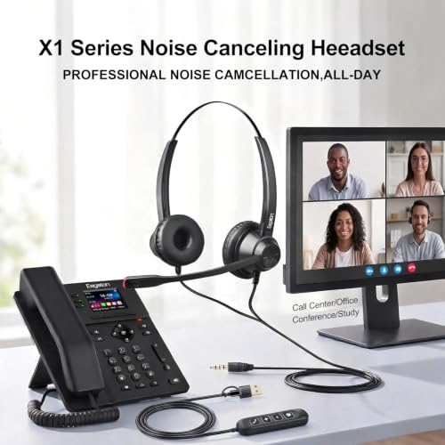 X1D Dual Ear Office Headset with USB-C/A & 3.5mm - Noise Cancelling Mic, Binaural Focus - Wired Headset for PC Laptop, Zoom & Teams, All-Day Comfort