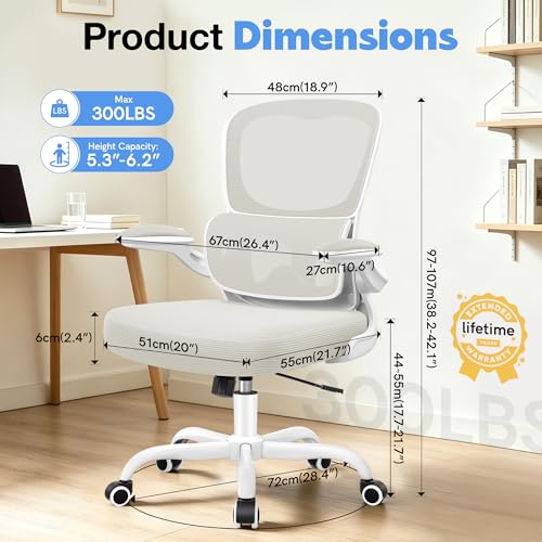 ALLGOD Ergonomic Office Chair, Breathable Mesh Ergonomic Desk Chair with Adjustable Lumbar Support, Flip-up Armrests, Computer Chairs Comfortable for Home, Office, Work, 300lbs, White, Upgrade - color: White, size: 1 Pack
