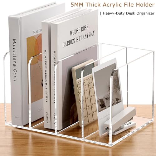 YUXUN Clear Acrylic Magazine File Holder, 4 Compartment Desk Organizer - size: Standard 4-Section