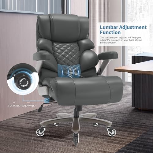 VUZI 700lbs Big and Tall Office Chair, Large Executive Leather Desk Chair - color: Grey