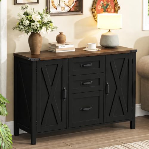 Vabches File Cabinet with 3 Drawers, Farmhouse Lateral File Cabinet Fits Files Letter/A4 Size, Wooden Filing Cabinet with Door and Adjustable Shelves Printer Stand for Home Office, Dark Brown - color: Dark Brown