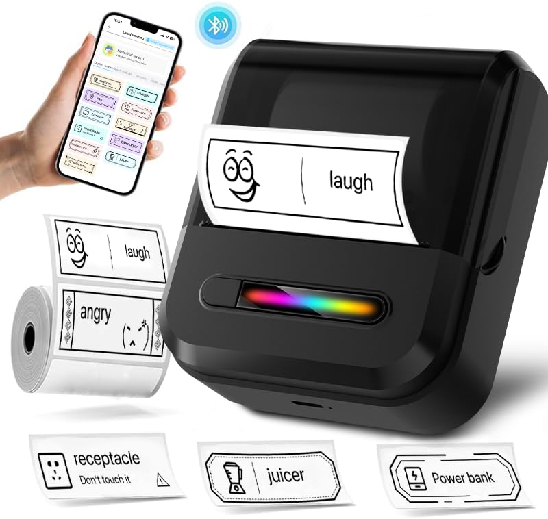 U1 Label Maker Machine,Portable Thermal Label Printer,Mini Bluetooth Inkless Label Stickers Makers for Home Storage School Business Office,Labeler Compatible with iOS & Android(Black) - color: Black-U1