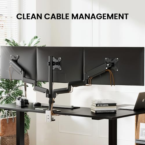 ErGear Triple Monitor Mount for 13-27 inch Screens, Premium Aluminum Triple Monitors Stand up to 17.6 lbs, Sturdy 3 Monitor Desk Mount with Swivel, Tilt, Rotation, Max VESA 100x100mm - size: 13-27 Inch, style: without USB