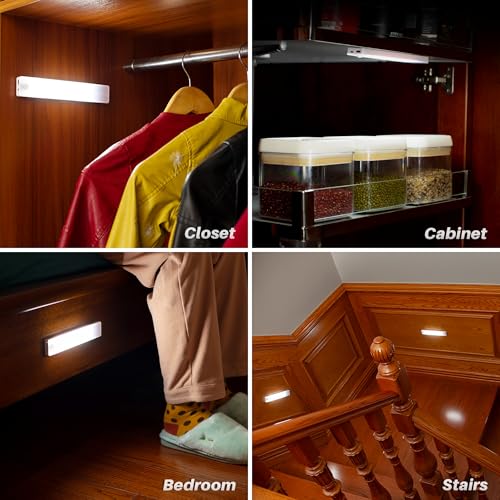 STAR-SPANGLED Under Cabinet Lighting Rechargeable, 8 inch Motion Sensor Lights Indoor Battery Operated, USB Stick on LED Magnetic Closet Light for Counter, Stairs, Kitchen, Cool White, 2 Pack - color: White