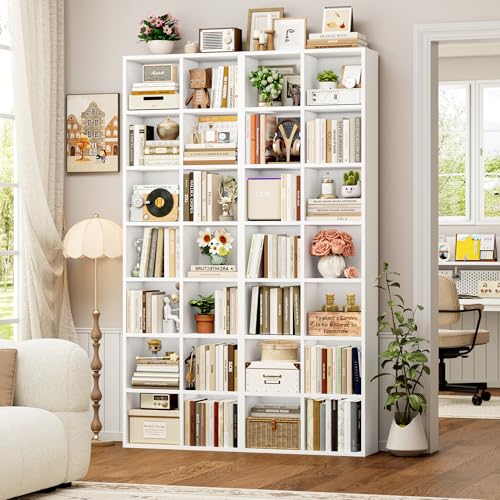 FOTOSOK Bookshelf Bookcase 7-Tier White Bookshelf Tall CD Media Tower Rack - color: White