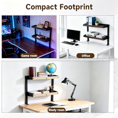 Clamp On Desk Shelf, 2 Tier 17in Office Desk Shelves Organizer (Black) - color: Black