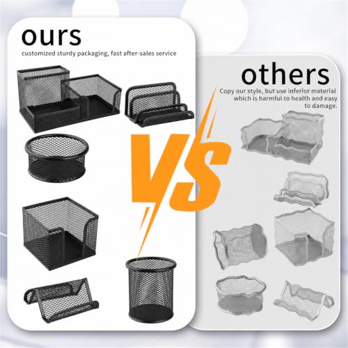 6 Pack Mesh Metal Desk Organizer Office Stationery Storage Set - color: Black