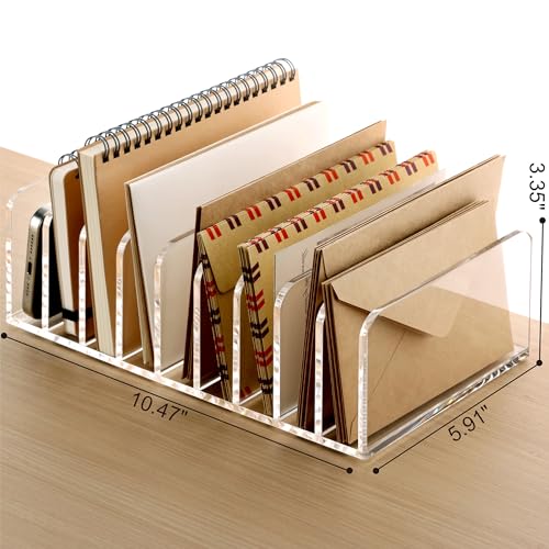 SANRUI 9-Compartment Clear Acrylic Mail Organizer, Vertical Mail Sorter Desk Organizer, Compact Letter Envelope Bill File Holder for Office Home Classroom - size: 9 Slots