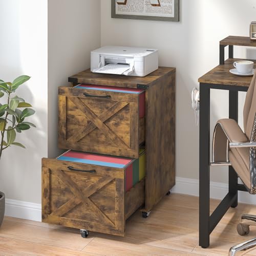 Halitaa Farmhouse 2 Drawer Small File Cabinet with Wheels, Brown - color: Brown, size: 2 Drawer