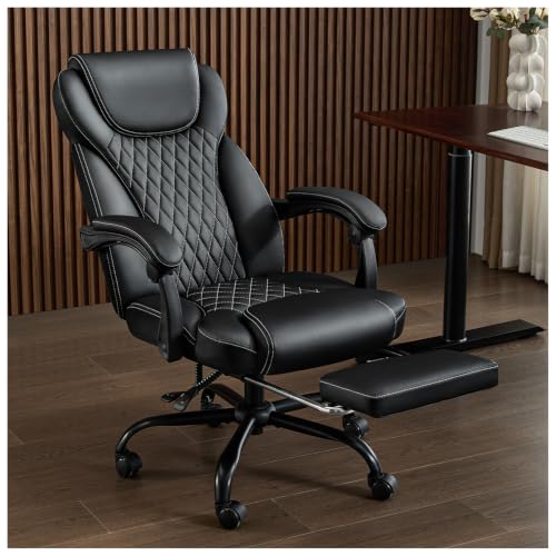 amseatec Big and Tall Office Chair with Footrest, Lumbar Support, Black - color: Black