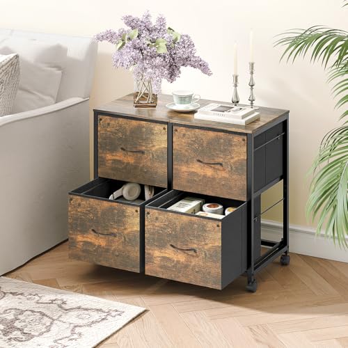 VINGLI 4 Drawer Mobile File Cabinet with Wheels Filing Cabinet Under Desk File Cabinet, Fabric Drawers Printer Stand for Home Office, Fits Letter Size, Rustic Brown - color: Rustic Brown, size: 4 Drawers