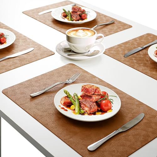 Brown Plastic Vinyl Placemats Set of 12, Waterproof Heat Resistant Table Mats,Faux Leather Wipeable Washable Easy Clean Non-Slip Place Mats for Indoor Outdoor(12,Brown) - color: Brown