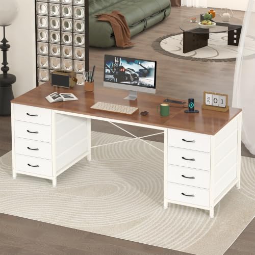 60 Inch Computer Desk with 8 Drawers for Home Office, Bedroom, Living Room - color: Brown and White, size: 18.9"D x 59.8"W x 29.3"H